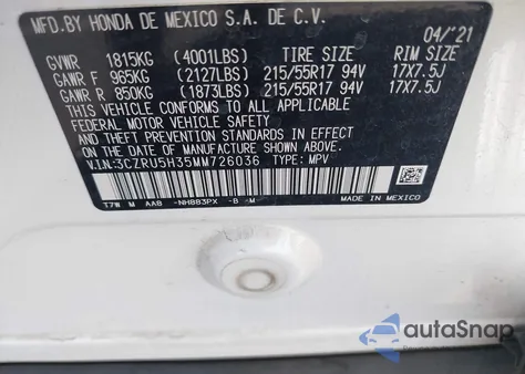 2021 Honda Hr-V 2Wd Lx из США, поврежденный, VIN 3CZRU5H35MM726036